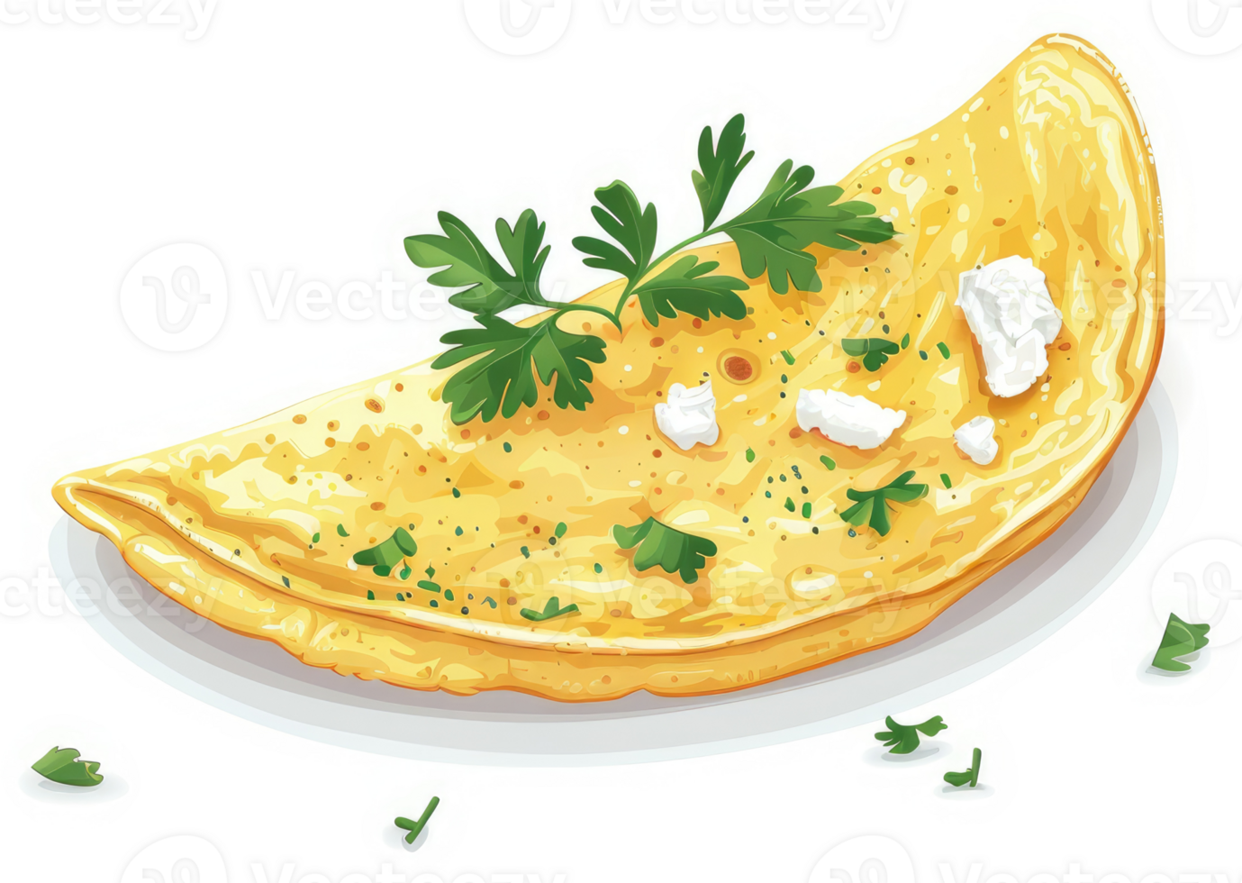 A golden, savory omelet with feta cheese and parsley. png