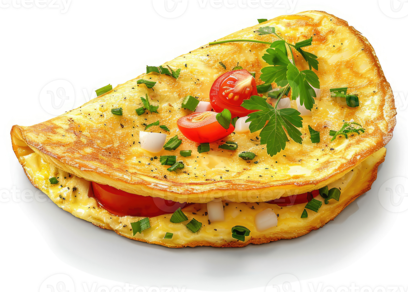 A delicious, savory omelet with fresh vegetables. png