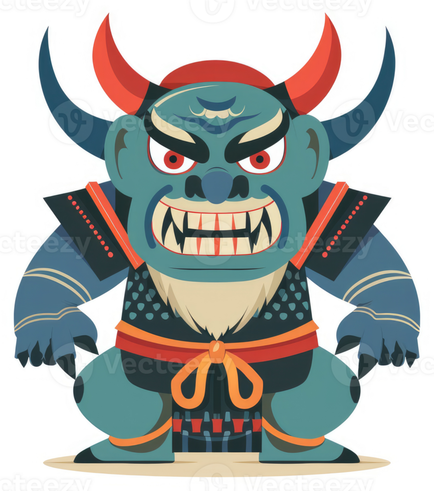 A fierce, cartoonish Japanese demon in warrior attire. png