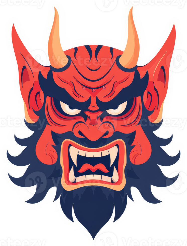 A fierce illustration of a japanese oni mask, showcasing anger and power. png