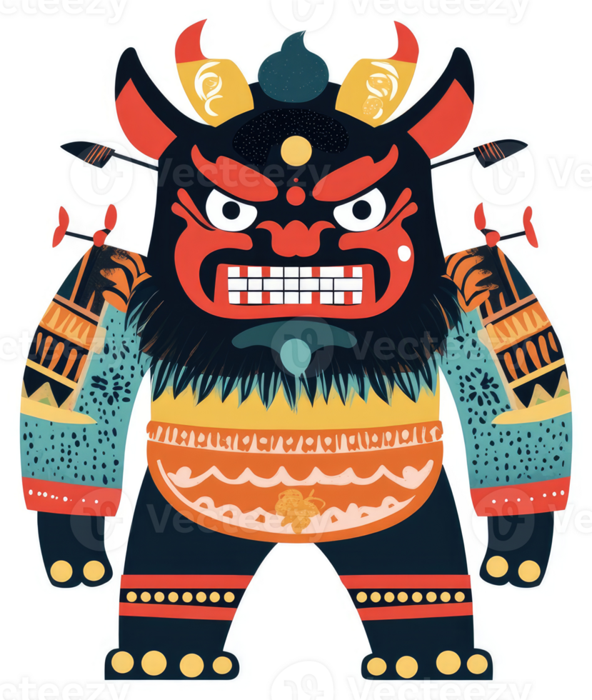 A vibrant illustration of a stylized, formidable demon figure. png