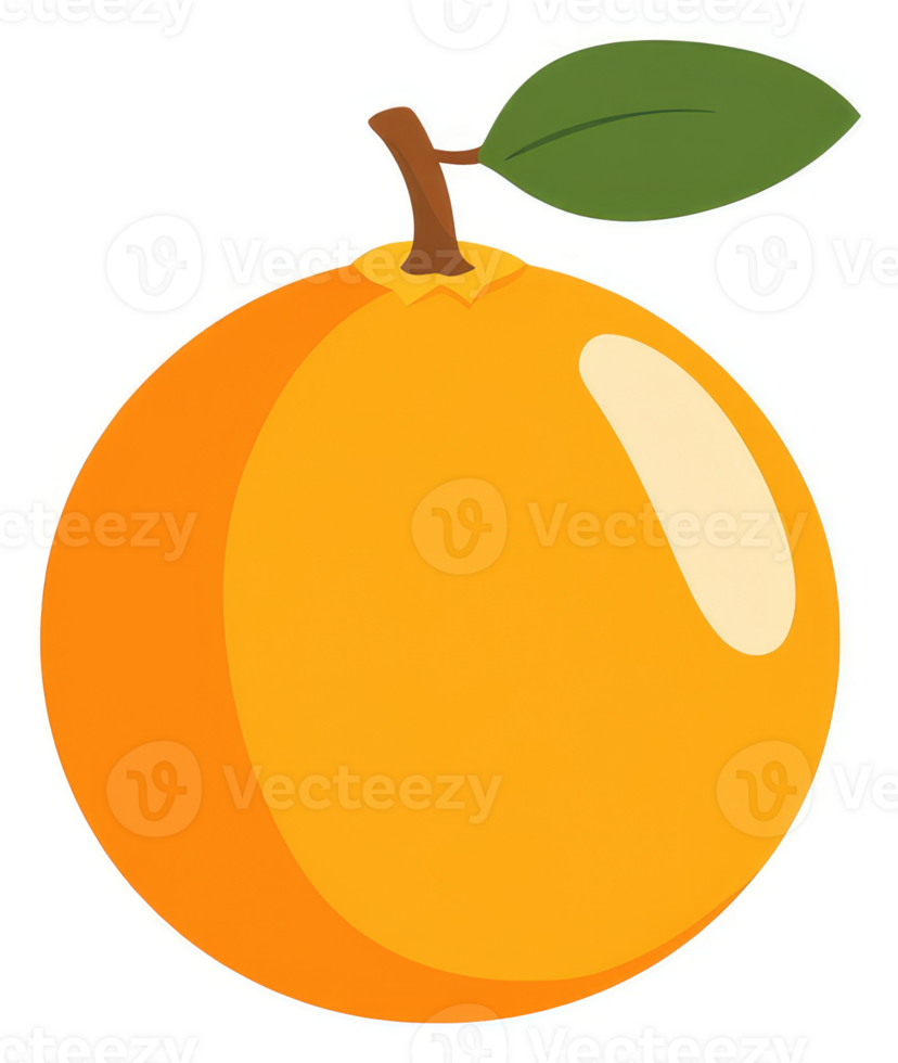 A vibrant illustration of an orange fruit with a leaf. png