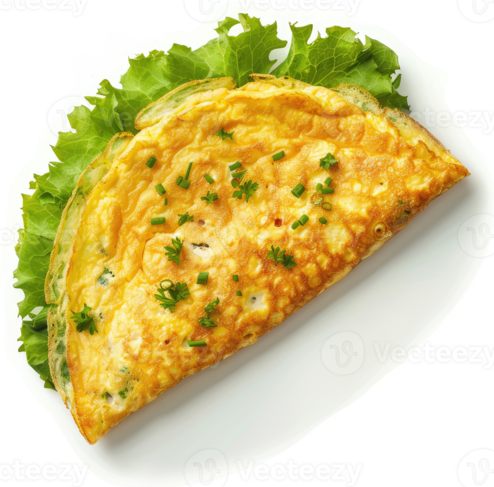 A delicious, golden-brown omelet topped with fresh herbs. png