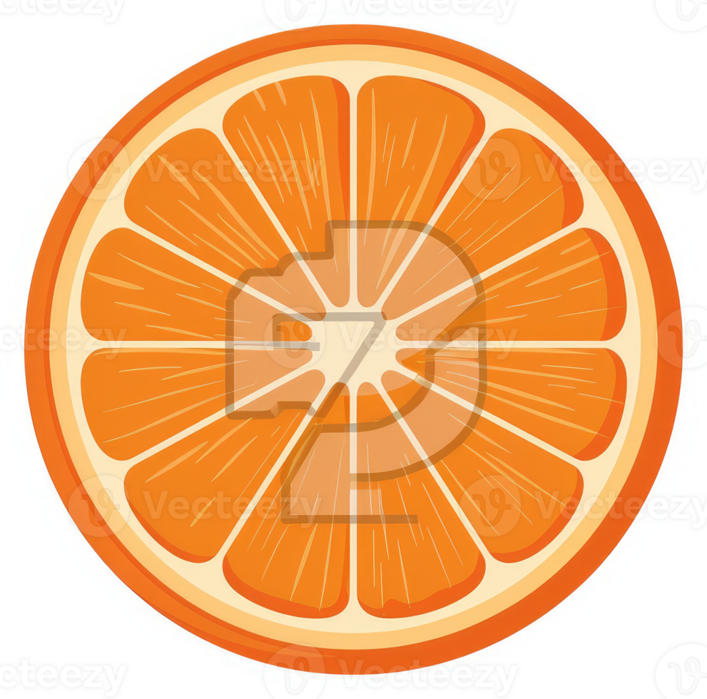A citrus fruit slice, a vibrant orange, displaying a subtle design. png
