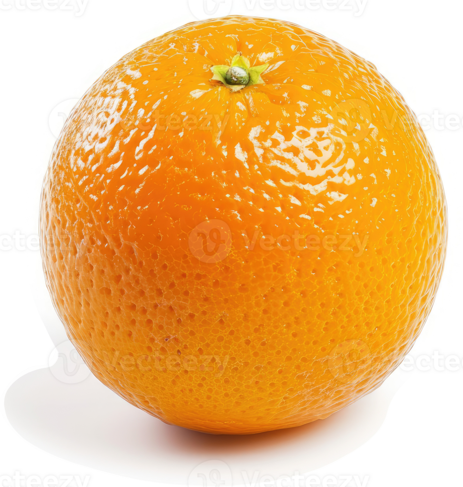 A single, ripe orange, showcasing its textured skin. png