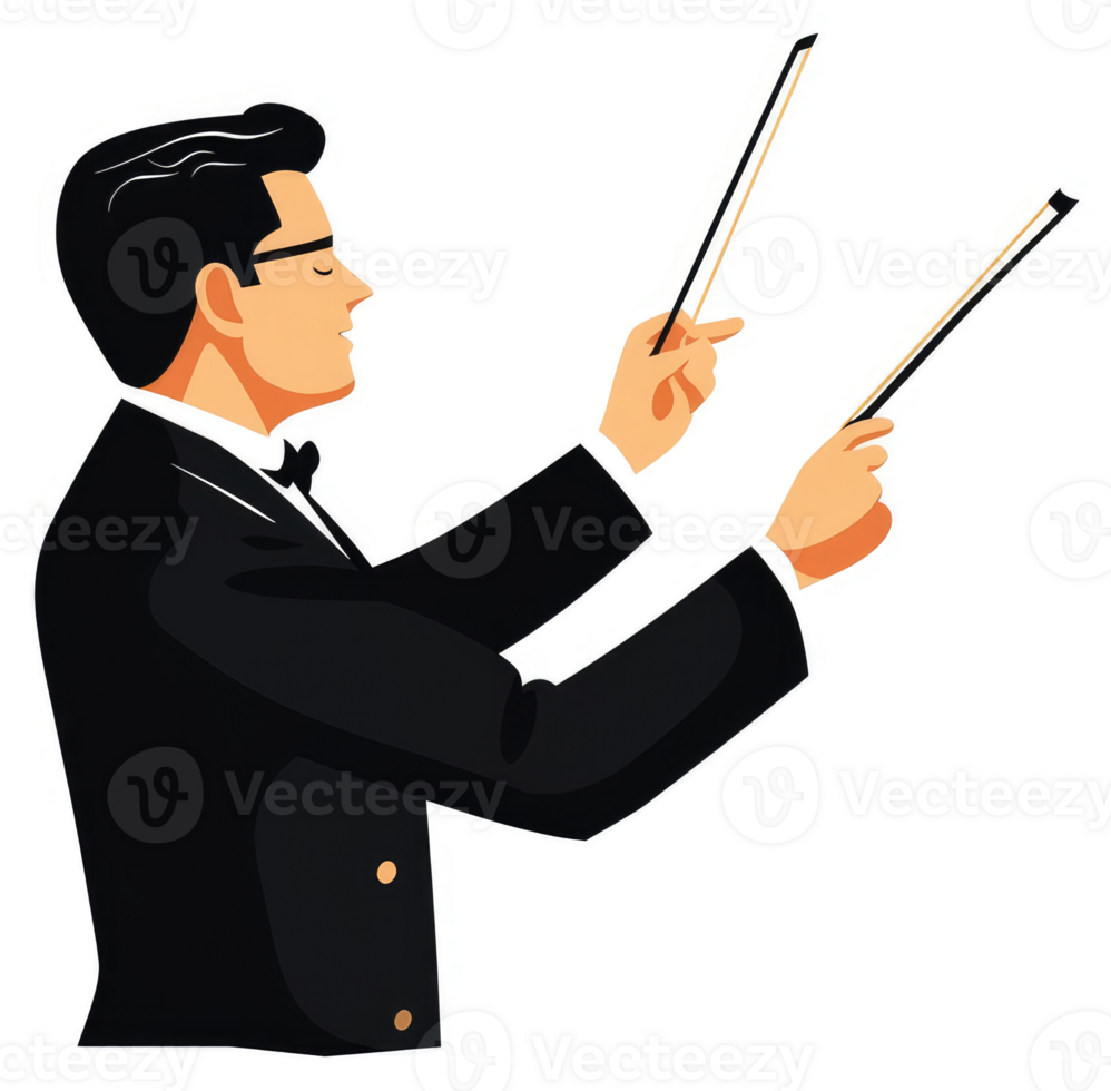 A classical music conductor leading an orchestra. png