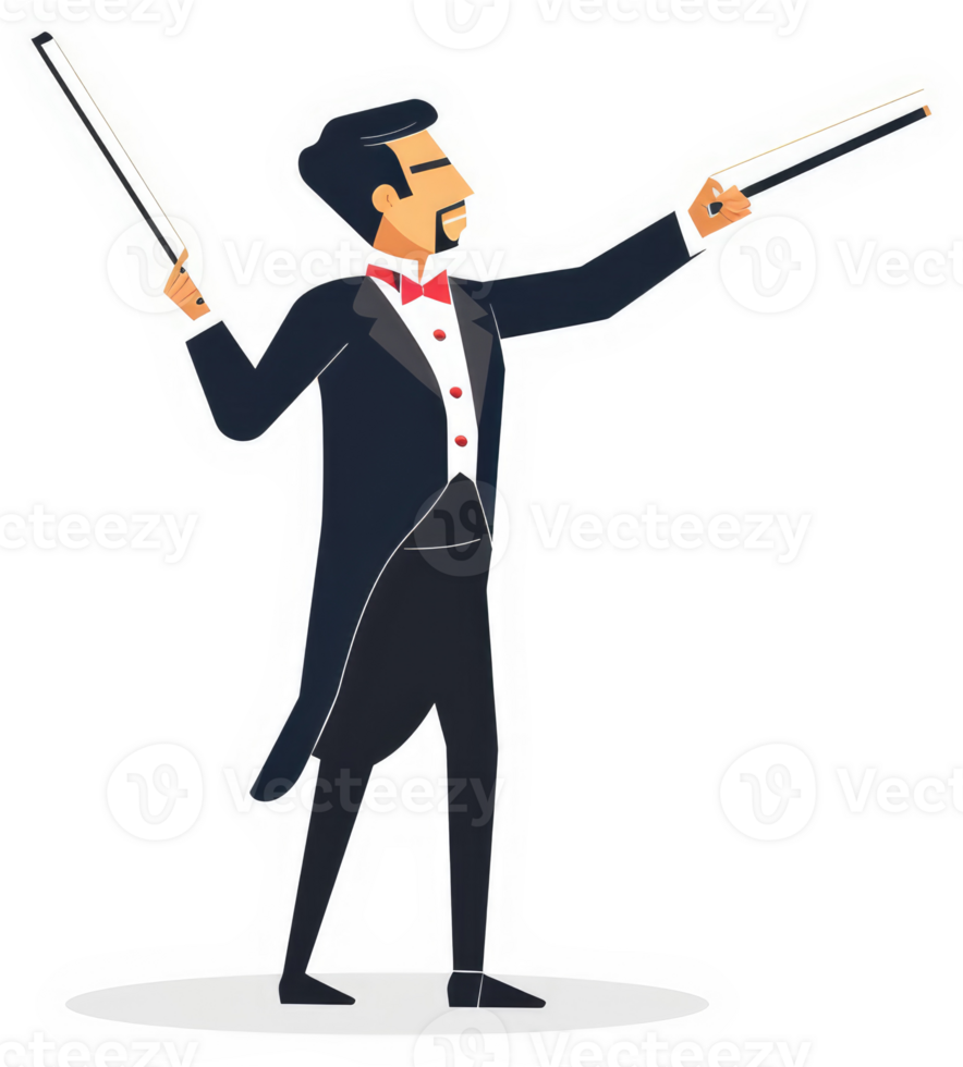 A dapper conductor leading an orchestra with precision. png