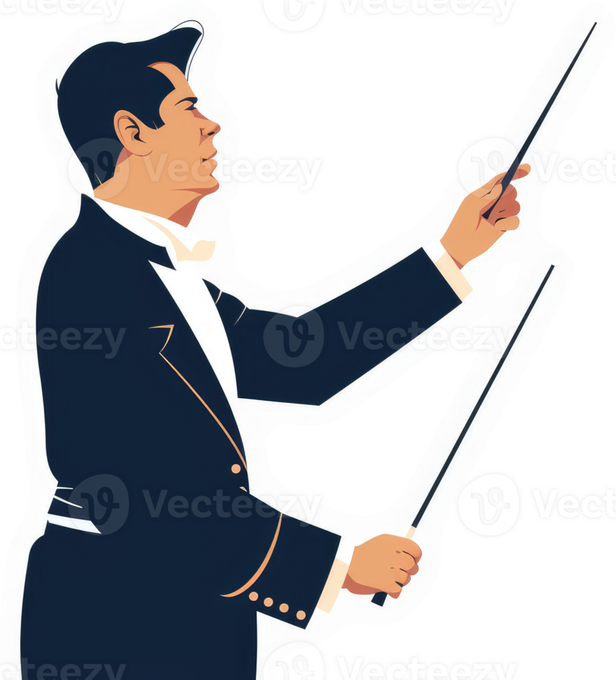 A stylish orchestral conductor leading the orchestra. png