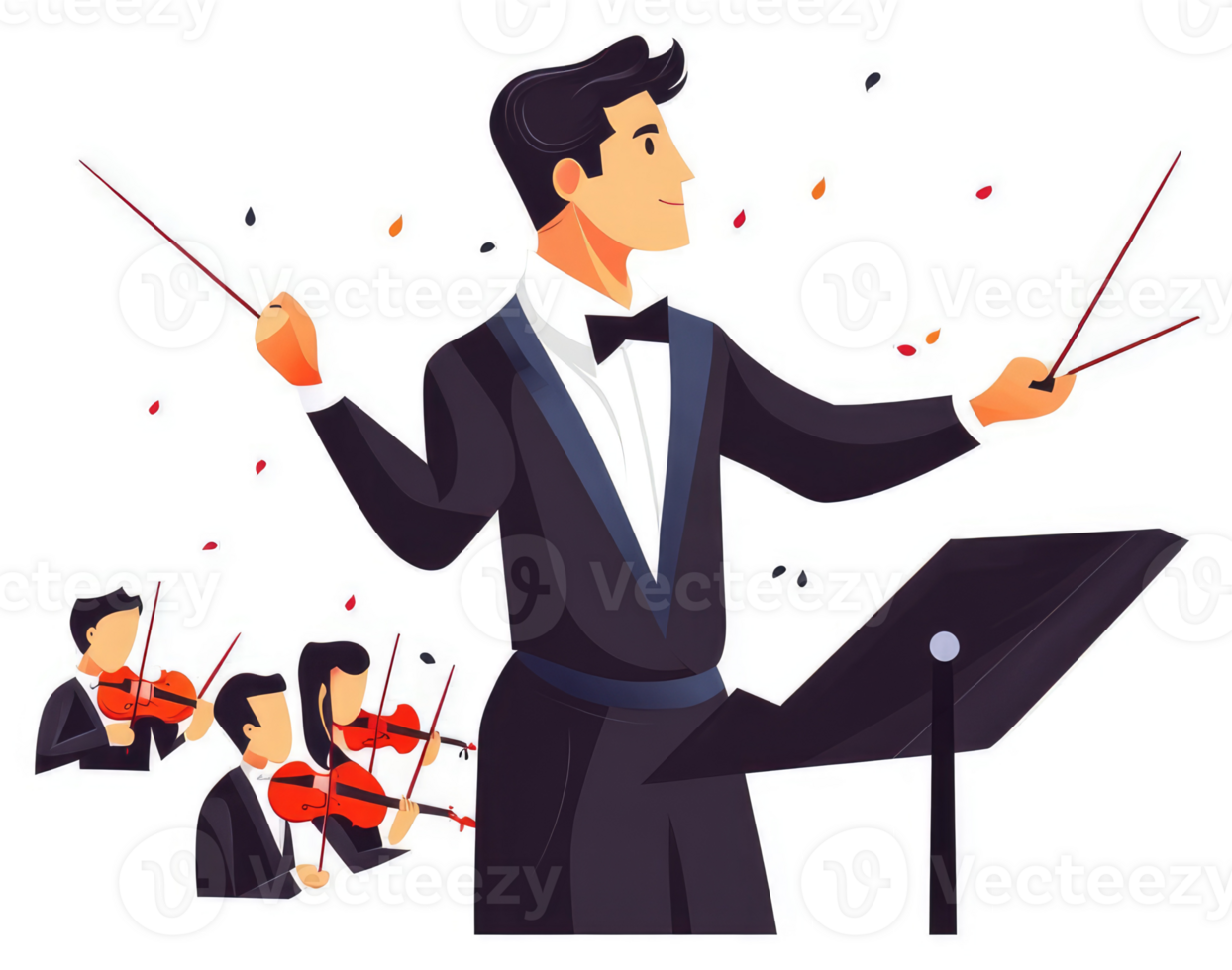 A conductor leads an orchestra in a harmonious performance. png