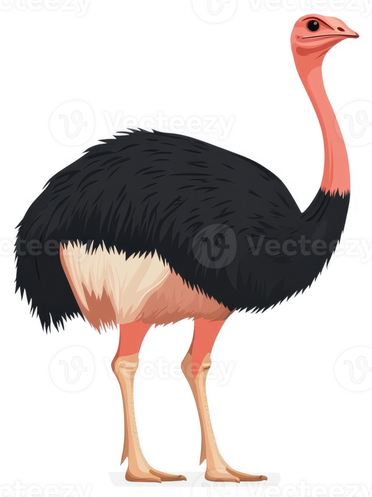 A vibrant illustration of an ostrich with a long neck and powerful legs. png