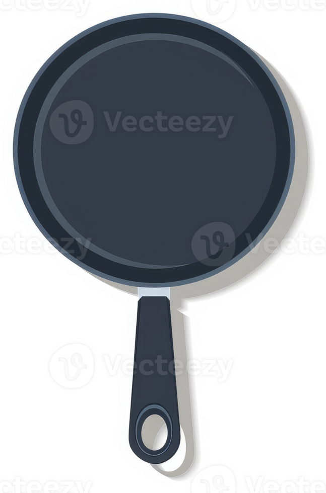 A flat, dark gray frying pan with a black handle. png