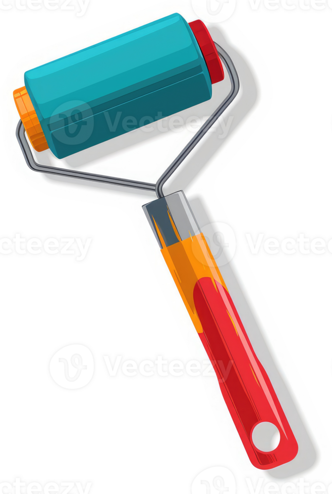 A colorful paint roller with a metal handle. png