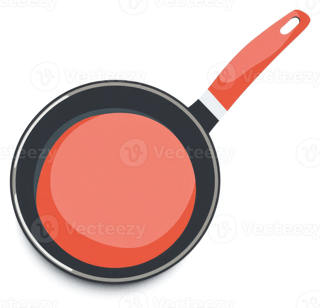 A simple illustration of a red-handled frying pan. png