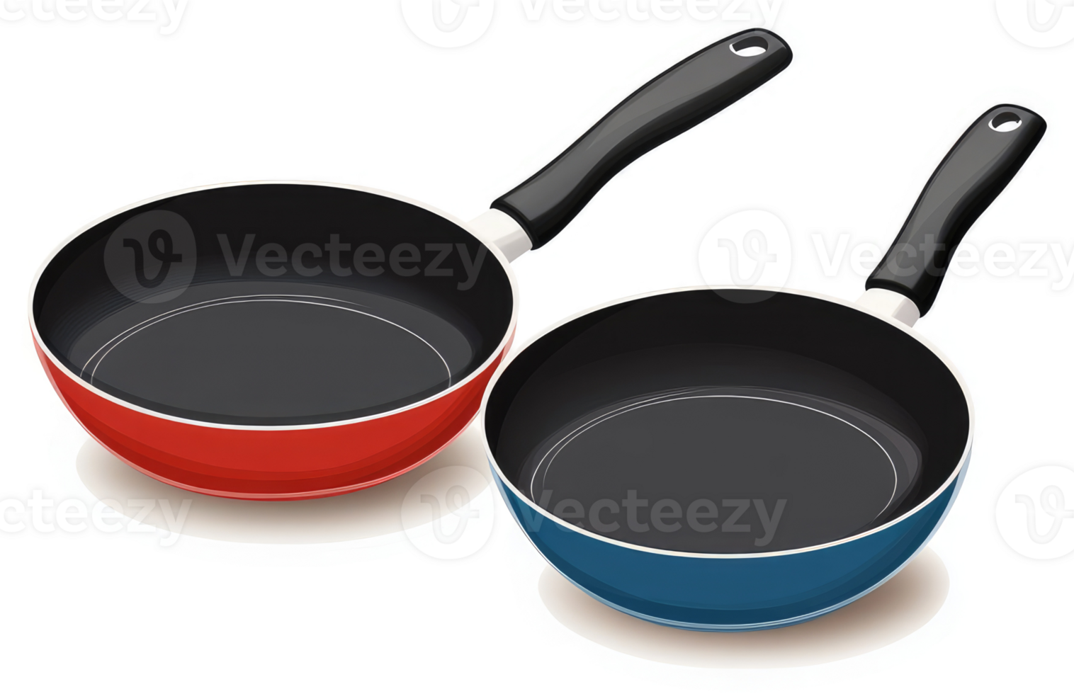 Two colorful frying pans with handles. png