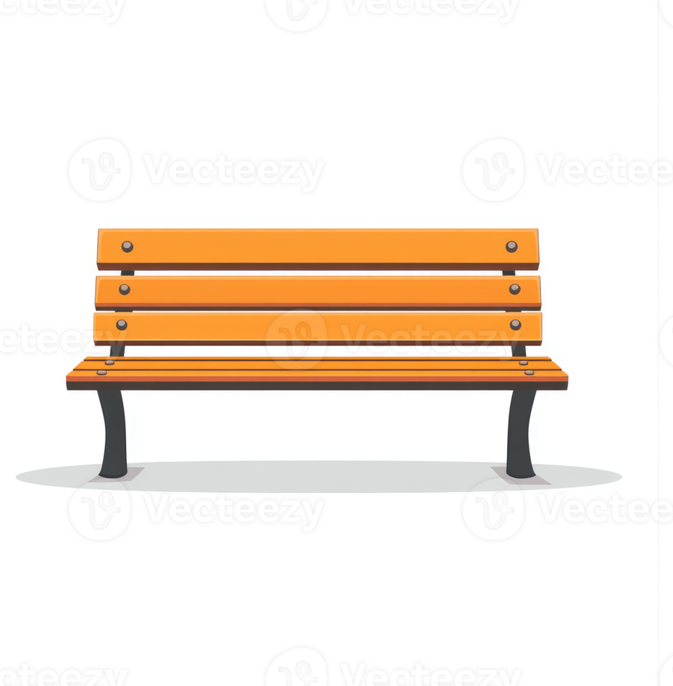 A simple, bright orange wooden park bench. png