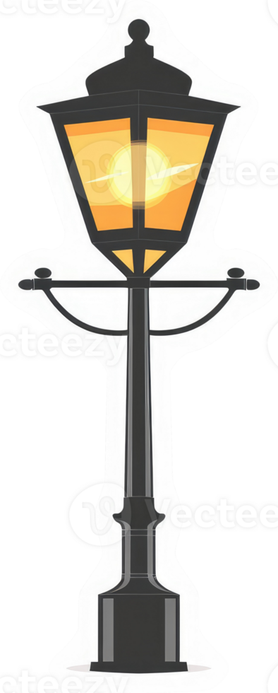 An illustration of a classic, illuminated street lamp. png
