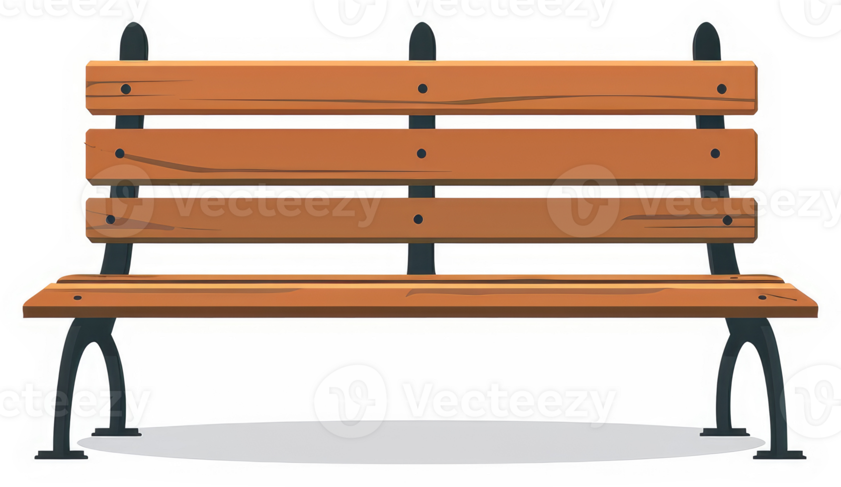 A simple park bench with wooden planks and metal legs. png