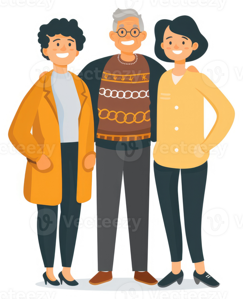 A multi-generational family portrait in warm autumnal tones. png