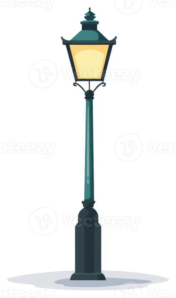 A stylized illustration of a teal colored antique street lamp. png