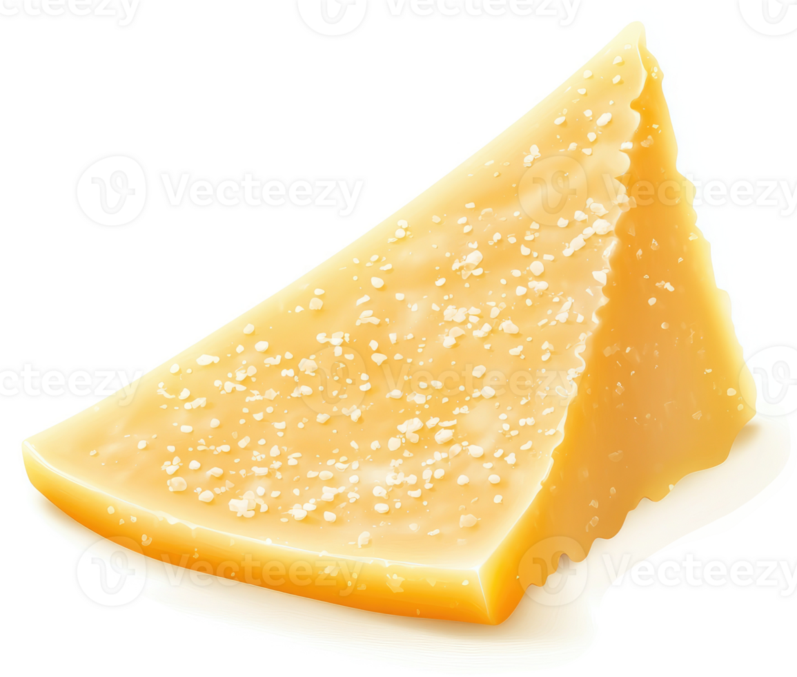 A triangular wedge of aged parmesan cheese sprinkled with sea salt. png