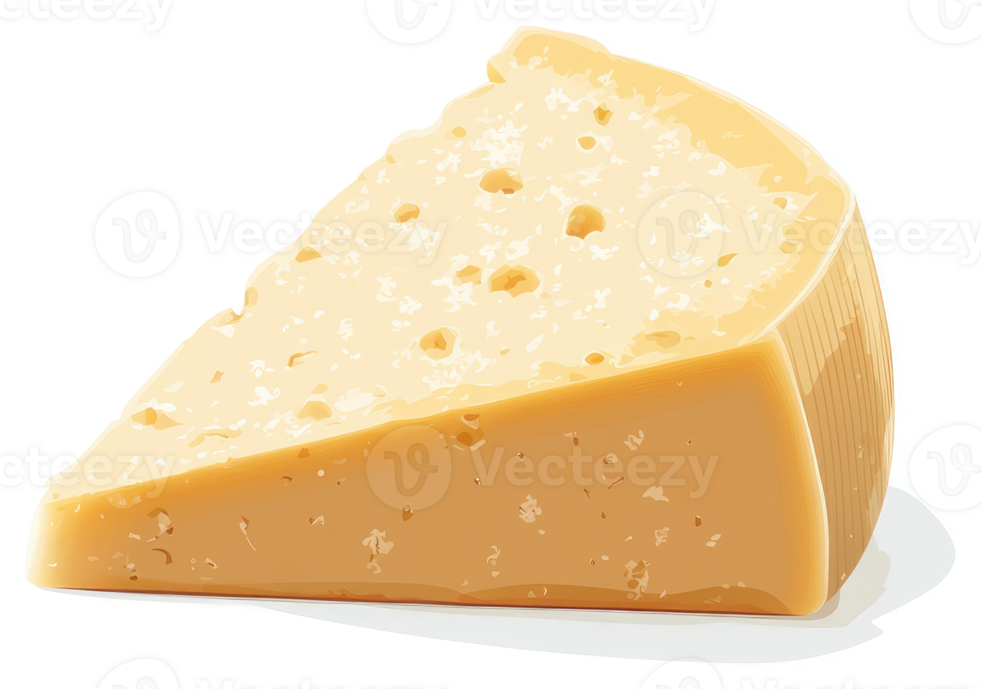 A triangular wedge of aged hard cheese, showcasing its texture. png