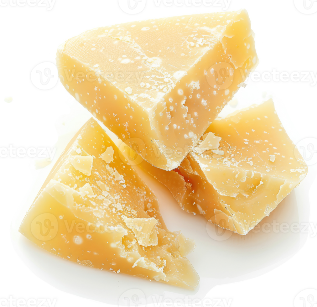 Close-up view of aged, pale yellow cheese wedges. png