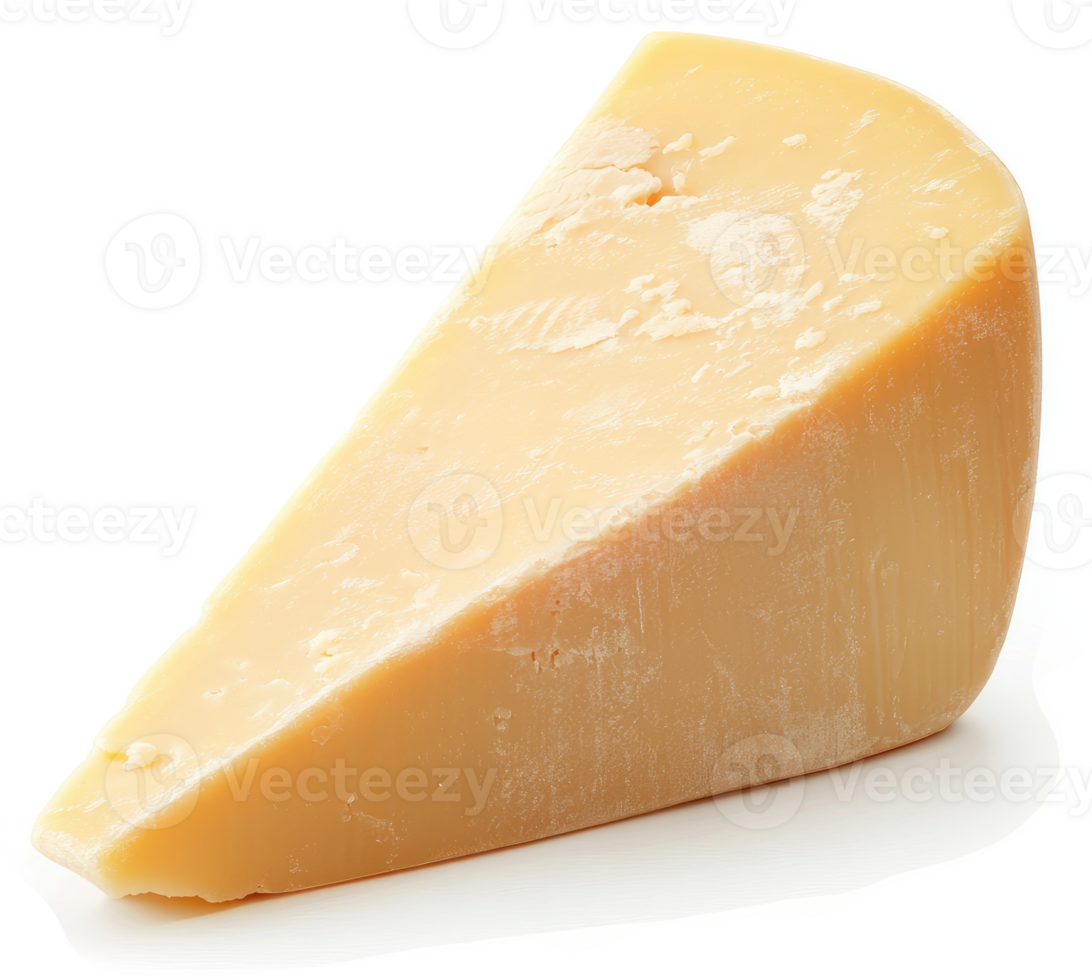 A triangular wedge of pale yellow hard cheese. png