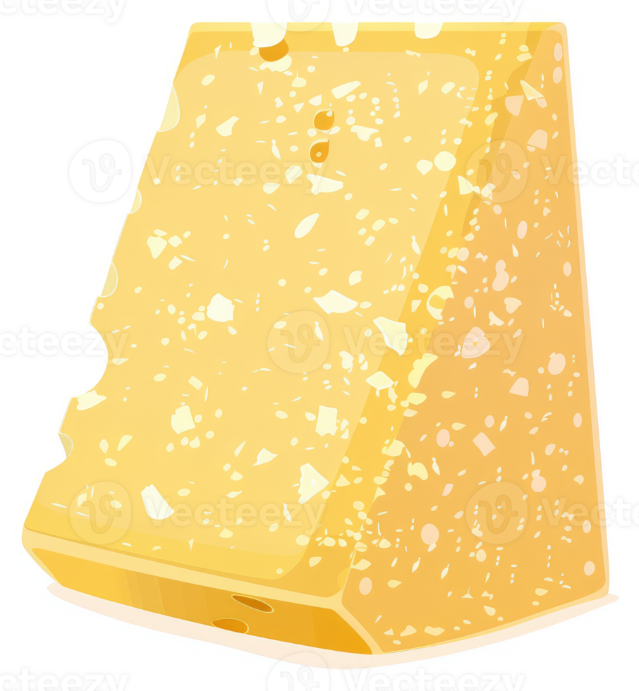 A triangular wedge of aged hard cheese, showcasing a speckled texture. png