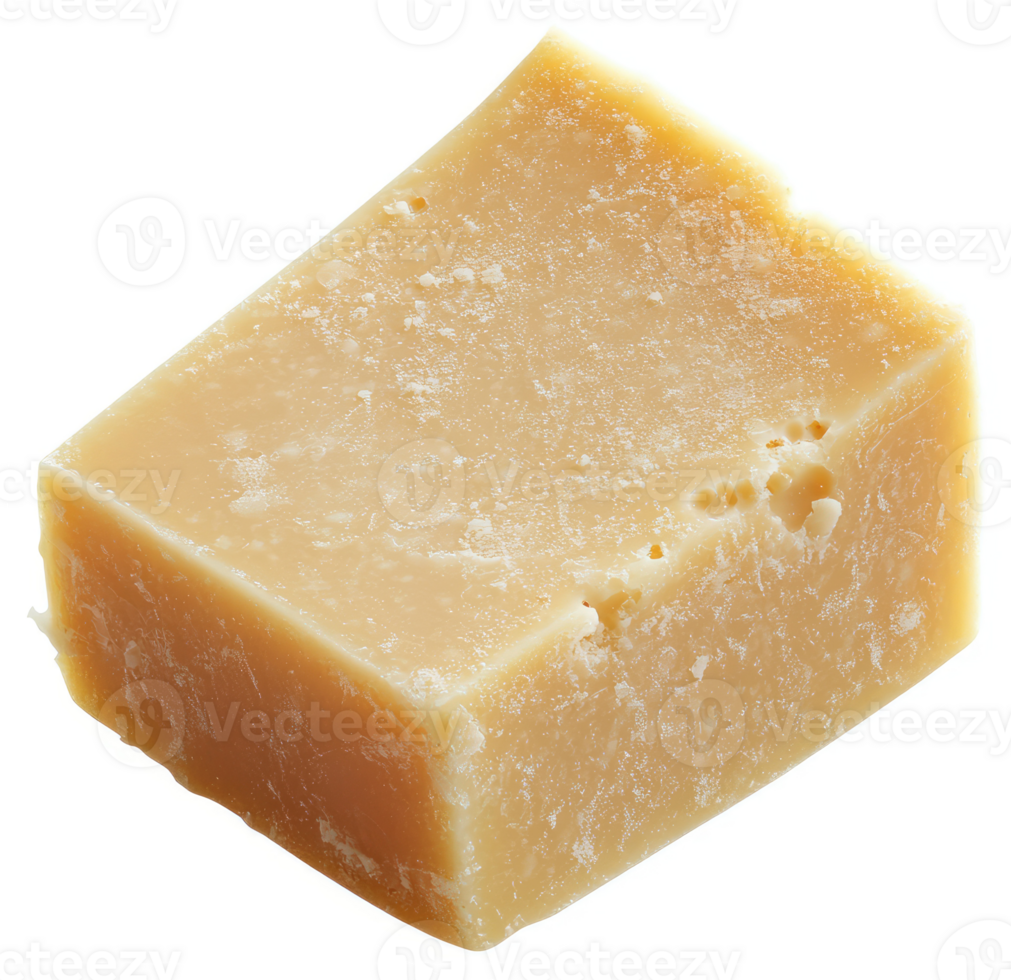 A close-up view of a piece of aged parmesan cheese. png