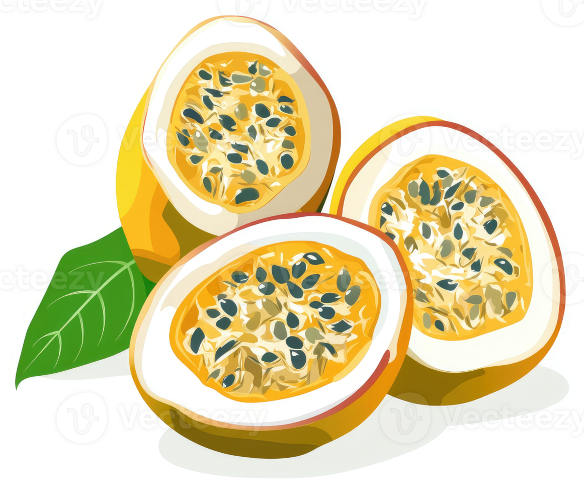 Three slices of vibrant yellow passion fruit. png