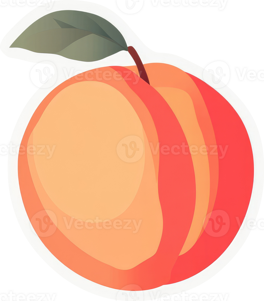 A vibrant illustration of a peach with a stem and leaf. png