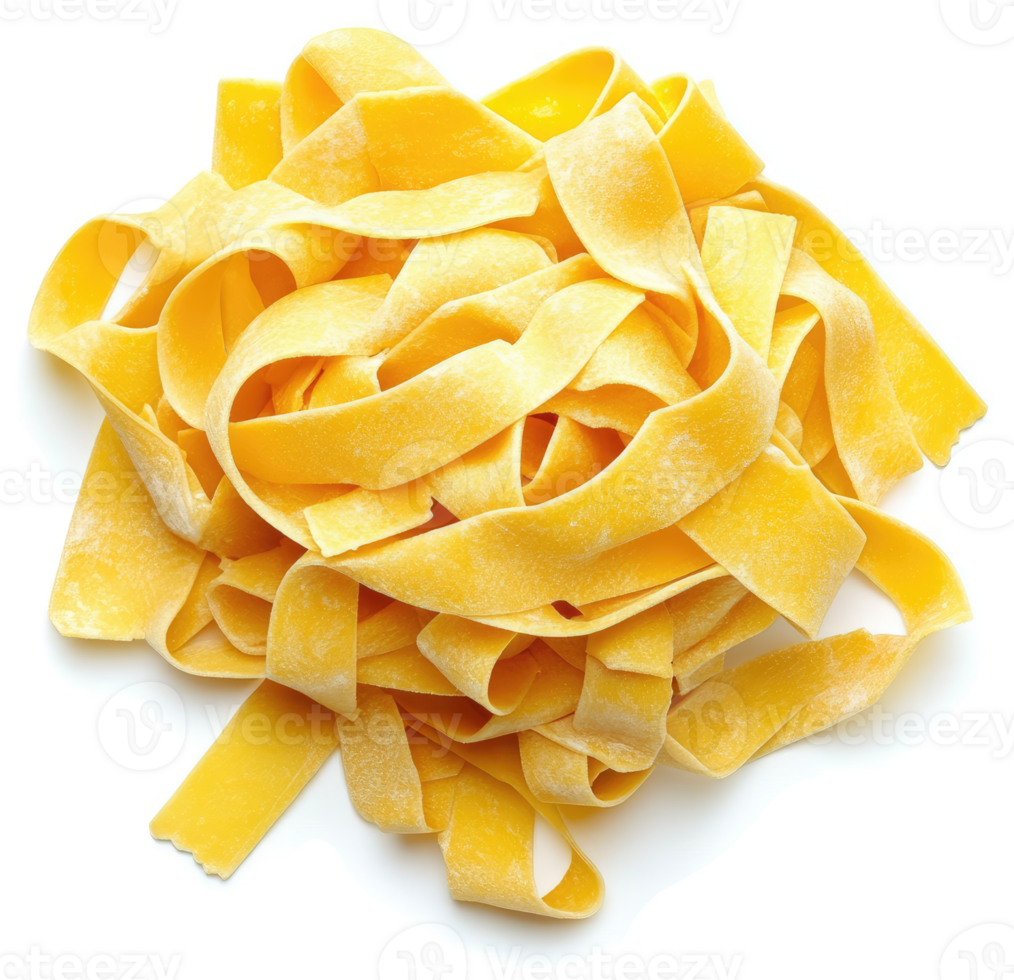 A pile of uncooked yellow pasta fettuccine. png