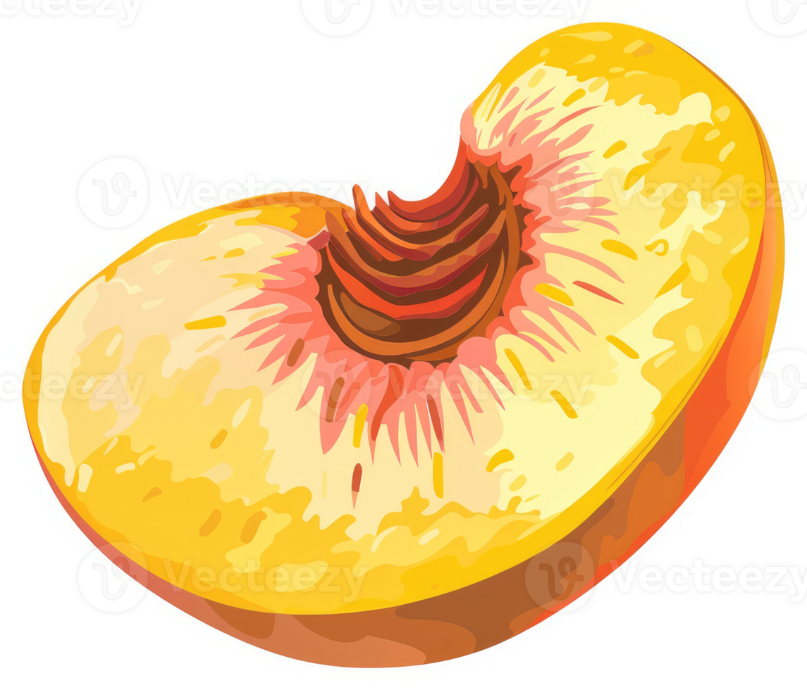 A vibrant illustration of a peach slice showcasing its juicy interior. png