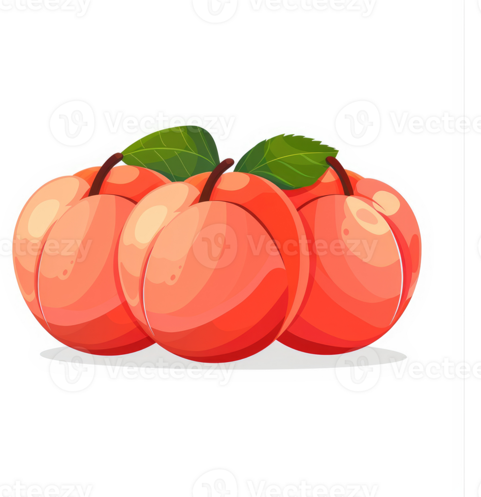 Three juicy peaches with leaves. png