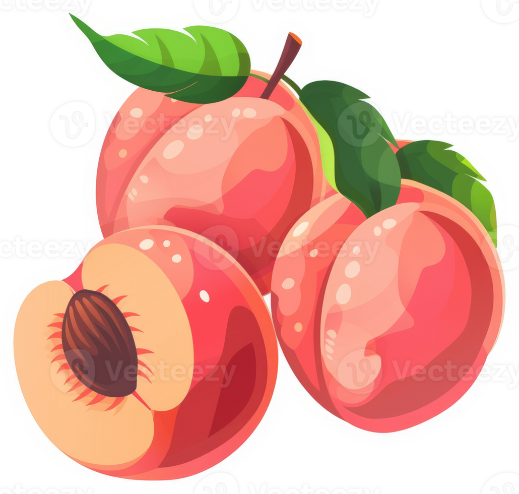Vibrant illustration of a group of fresh peaches. png