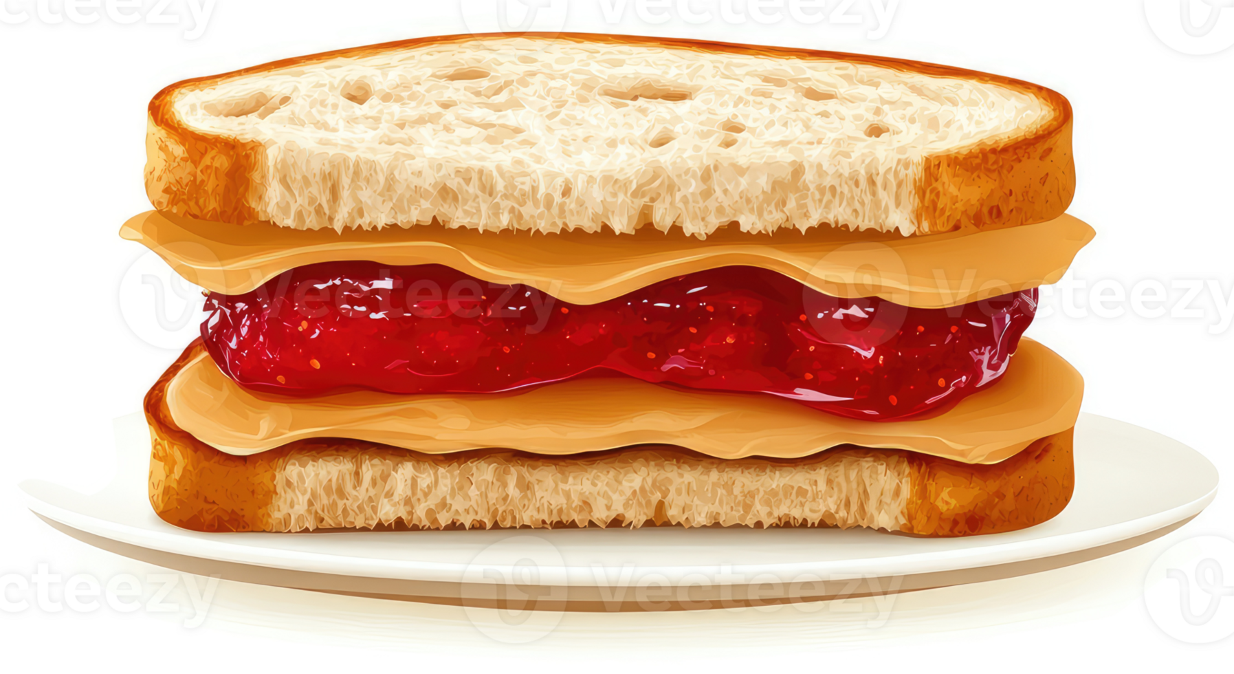 A classic peanut butter and jelly sandwich on a plate. png