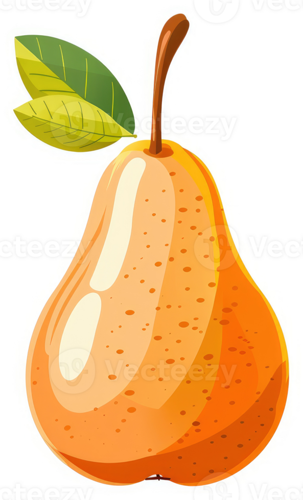 A vibrant illustration of a ripe pear with leaves. png
