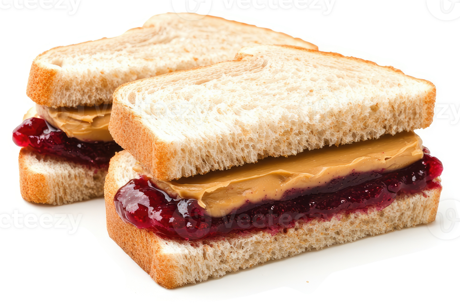 Two slices of whole wheat bread with peanut butter and jelly. png