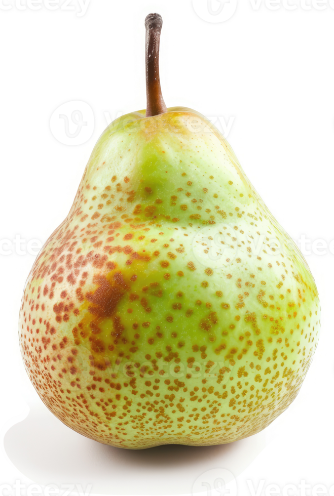 A single, whole, fresh pear with a distinctive speckled skin. png