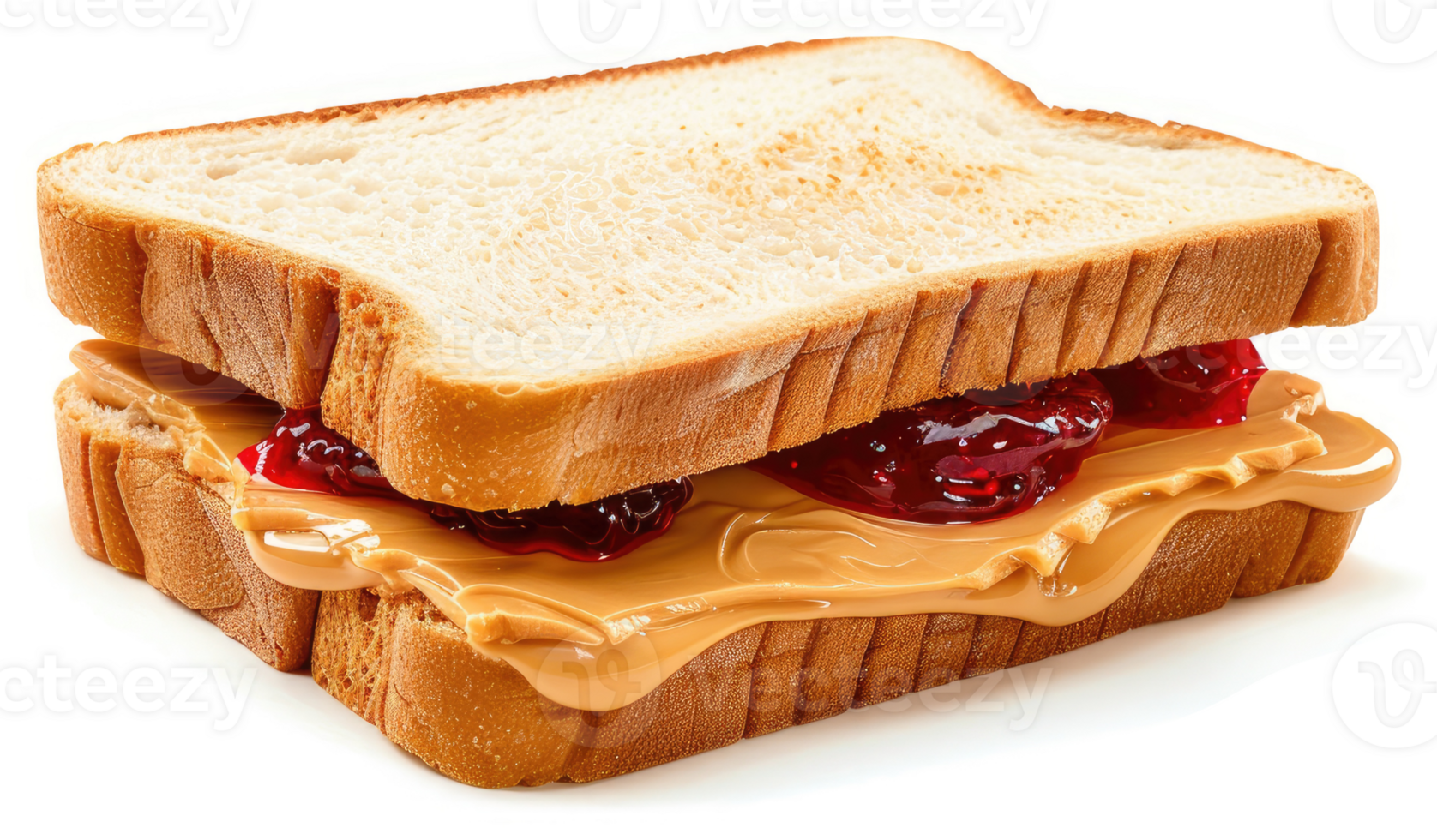 A close-up view of a classic peanut butter and jelly sandwich. png