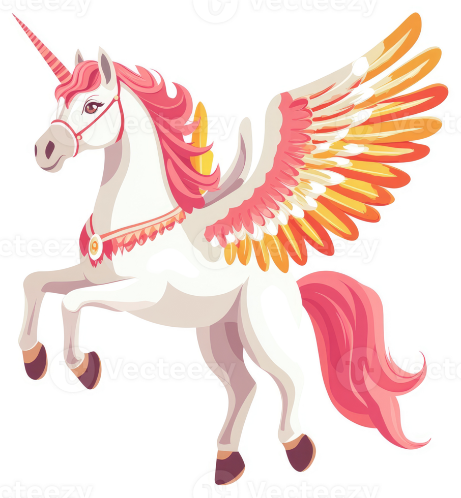 A majestic winged unicorn with vibrant colors. png