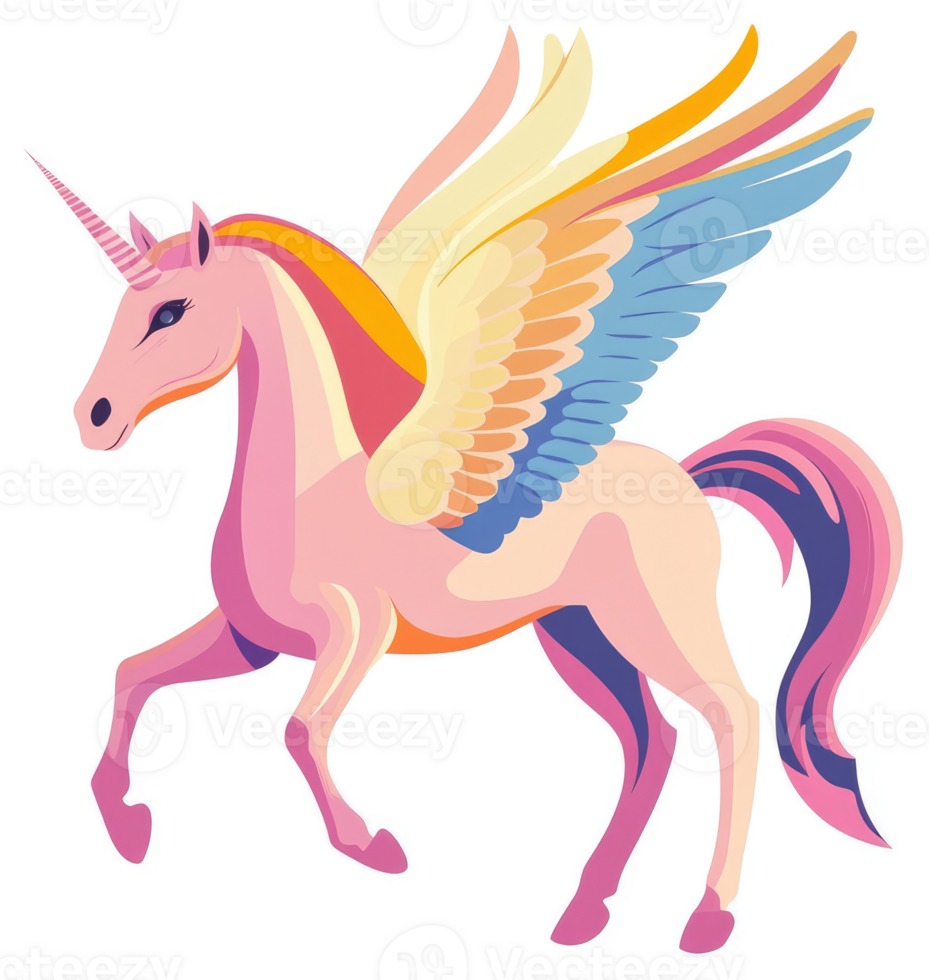 A vibrant, winged unicorn with a rainbow mane. png