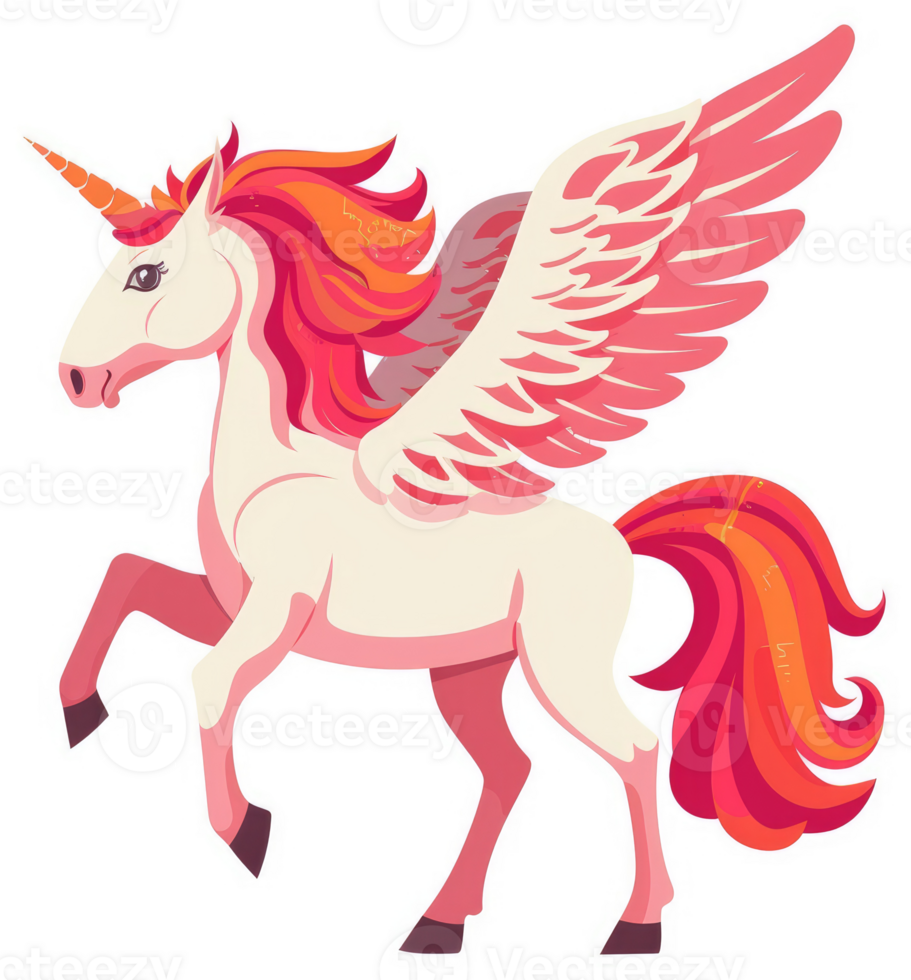 A whimsical illustration of a winged unicorn with vibrant colors. png
