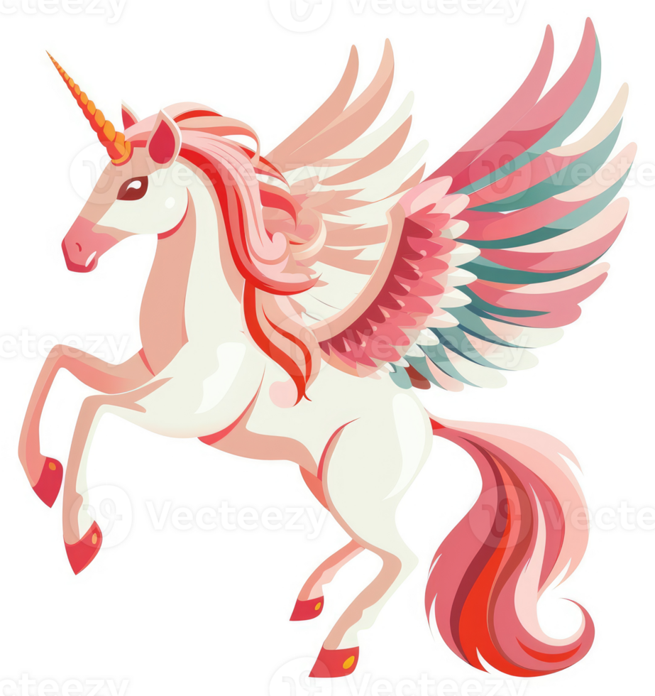 A whimsical illustration of a flying unicorn with vibrant colors. png