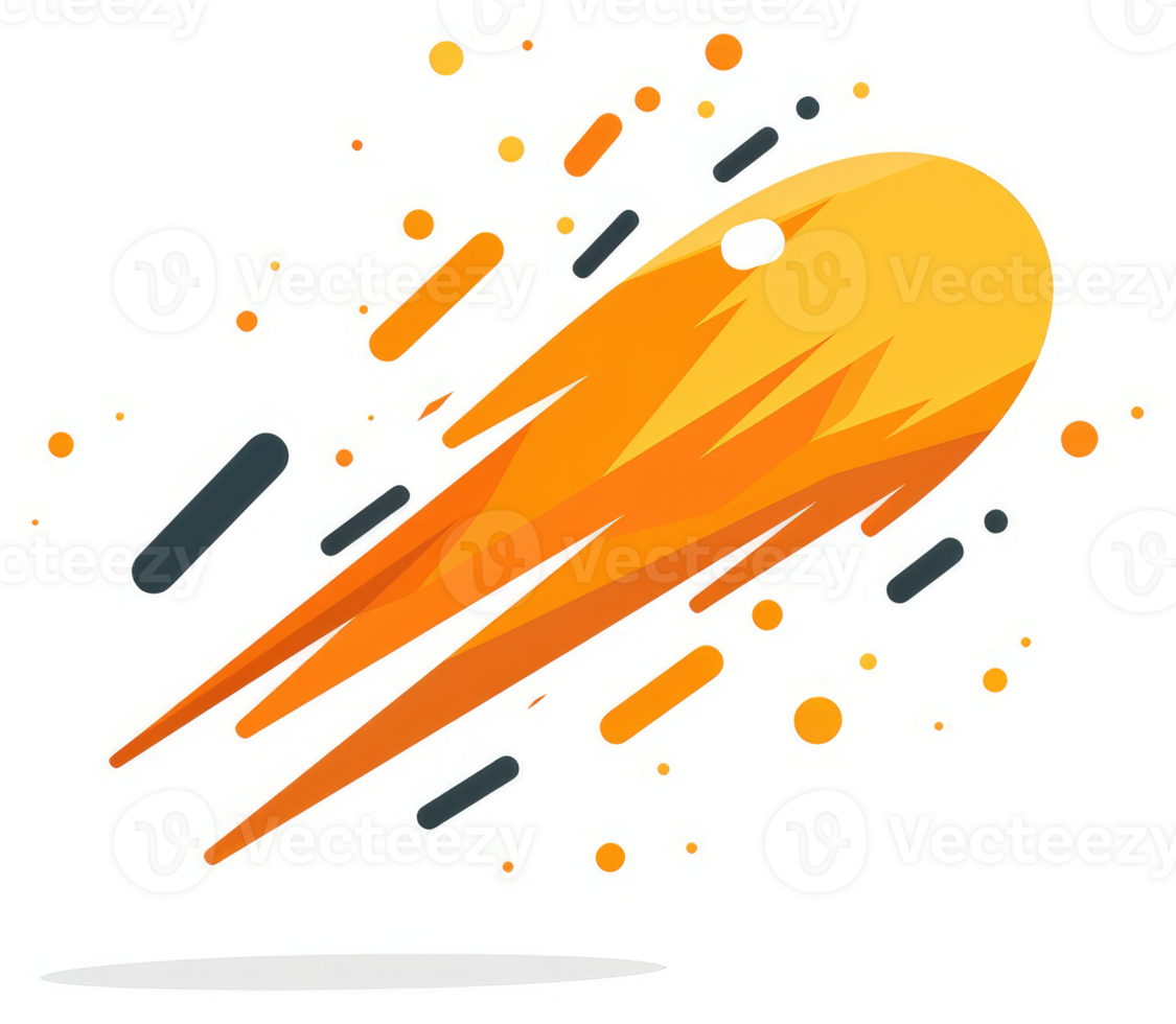 A vibrant orange comet streaks across a white background. png