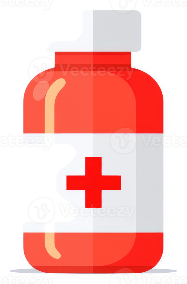 A red medicine bottle with a white plus sign. png