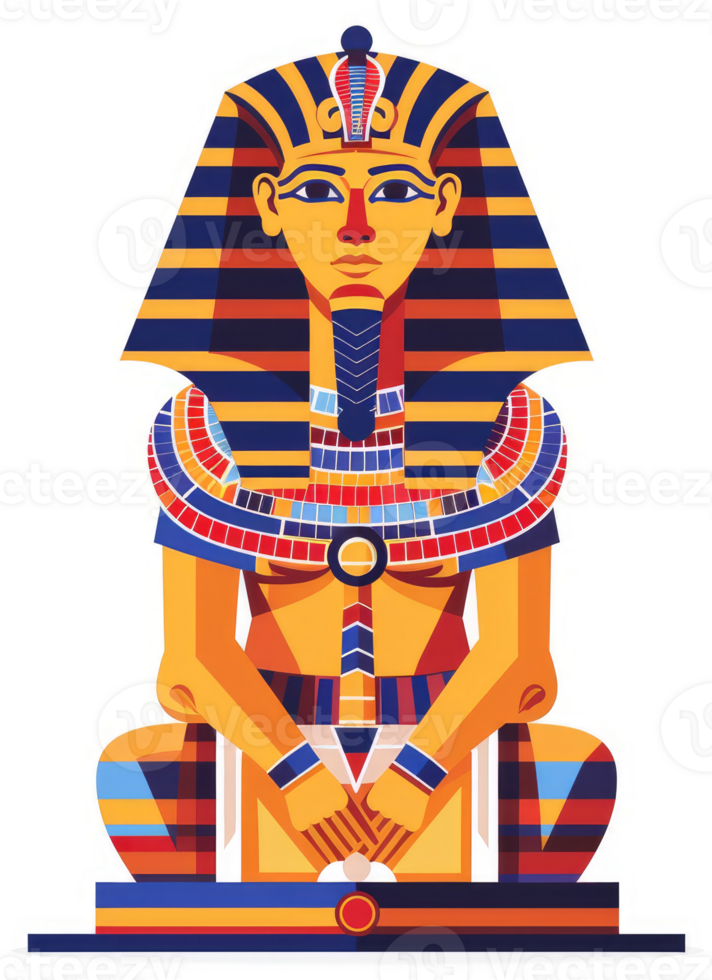 A vibrant illustration of an ancient Egyptian pharaoh statue. png