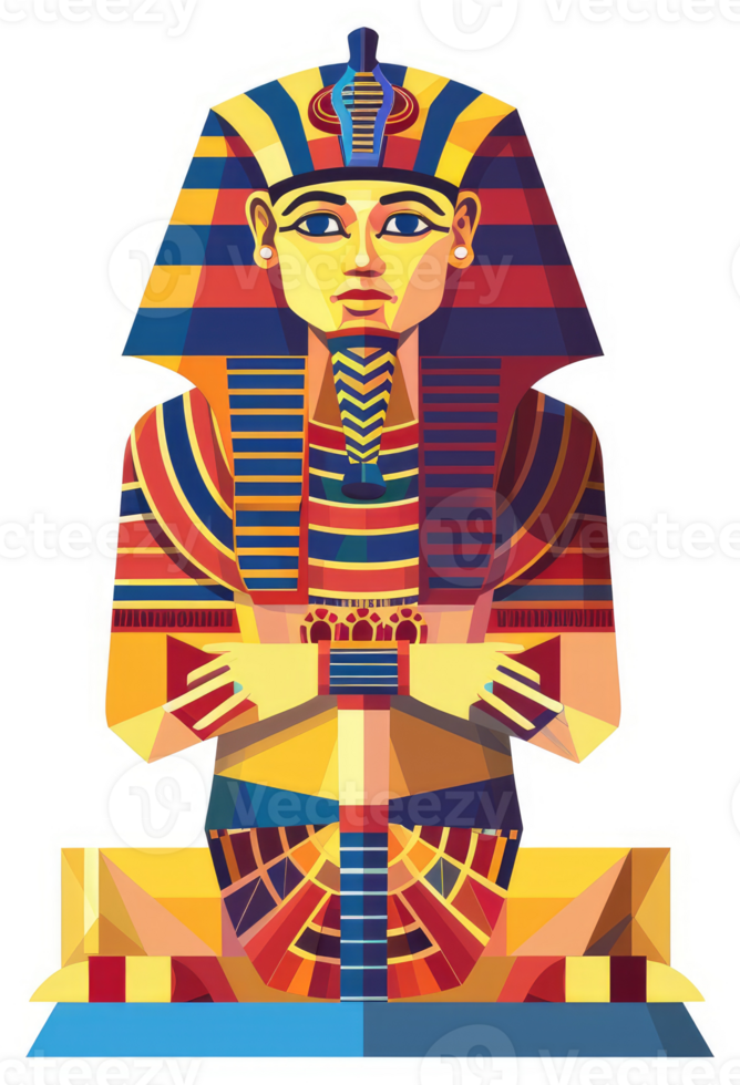 A stylized illustration of an ancient Egyptian pharaoh statue. png