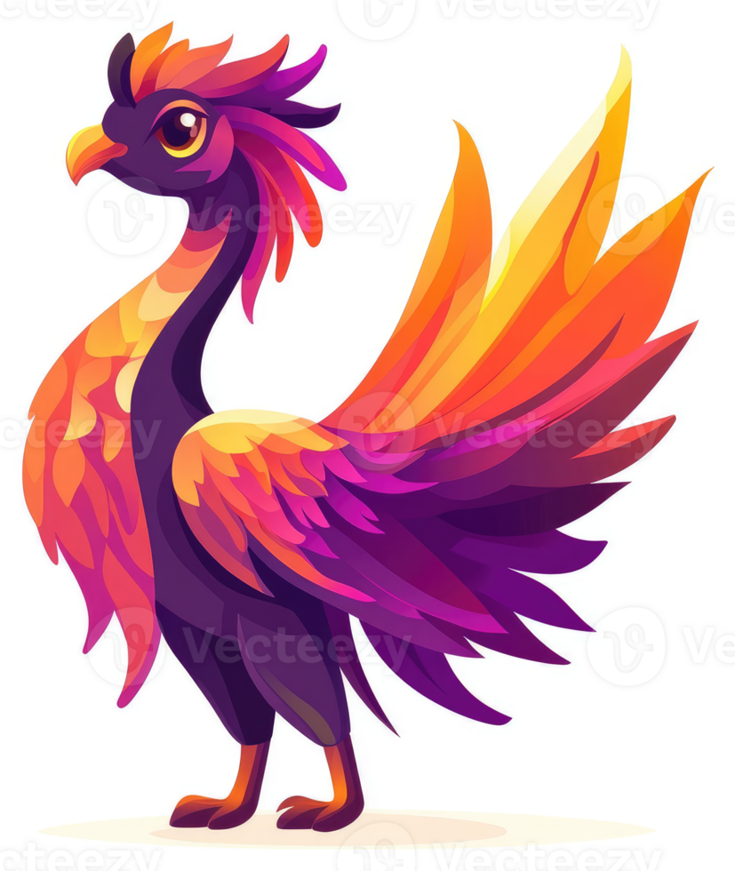 A vibrant, stylized illustration of a mythical phoenix-like creature. png