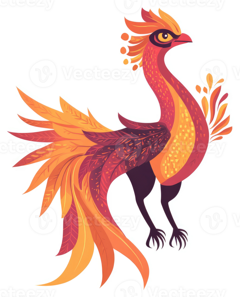 A vibrant illustration of a stylized phoenix with ornate feathers. png